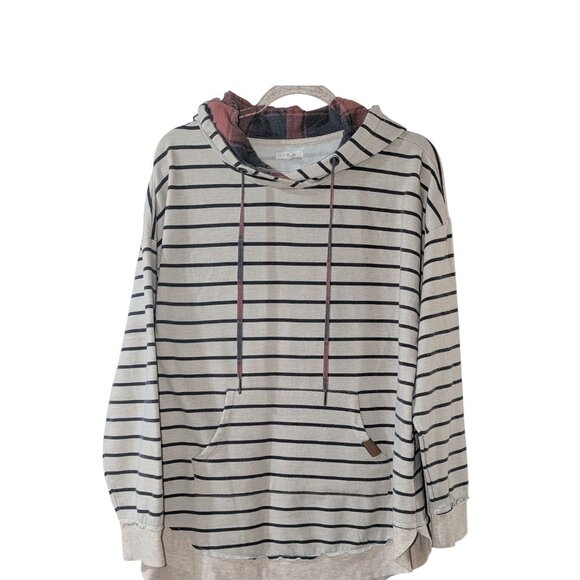 Maurices XL Striped Hoodie Sweatshirt Women’s Cozy Pullover Plaid Hood Casual To - Picture 1 of 6
